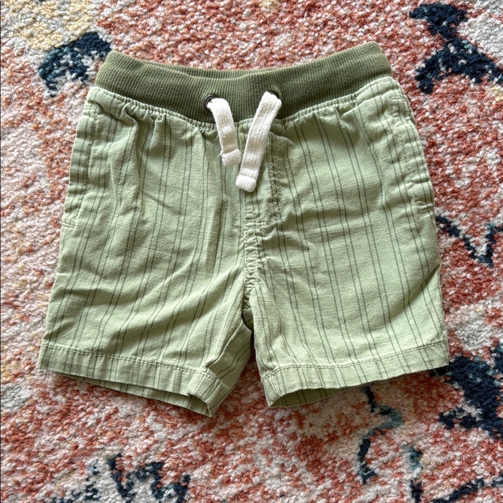 Green Striped Shorts with Drawstring